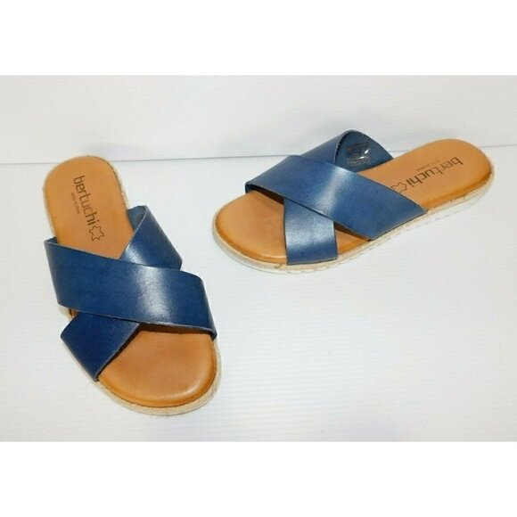 BERTUCHI BLUE LEATHER SANDALS, WOMAN'S SIZE 36, APPROX SIZE 5.5 - Picture 1 of 8